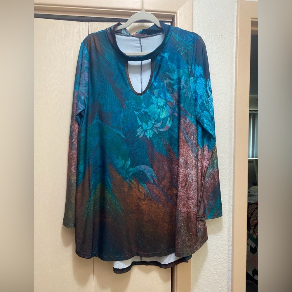 NWT Simply Aster By Firmiana Floral Tunic Top XL Stretch Boho